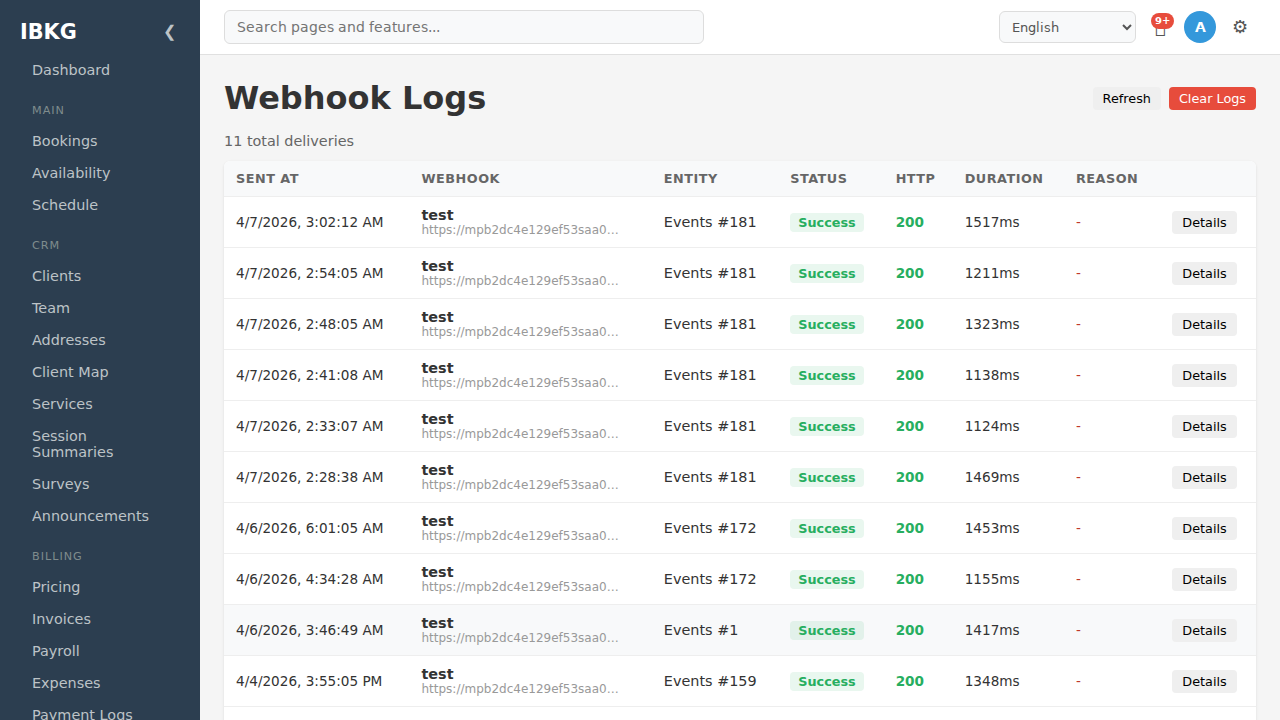 Webhook logs
