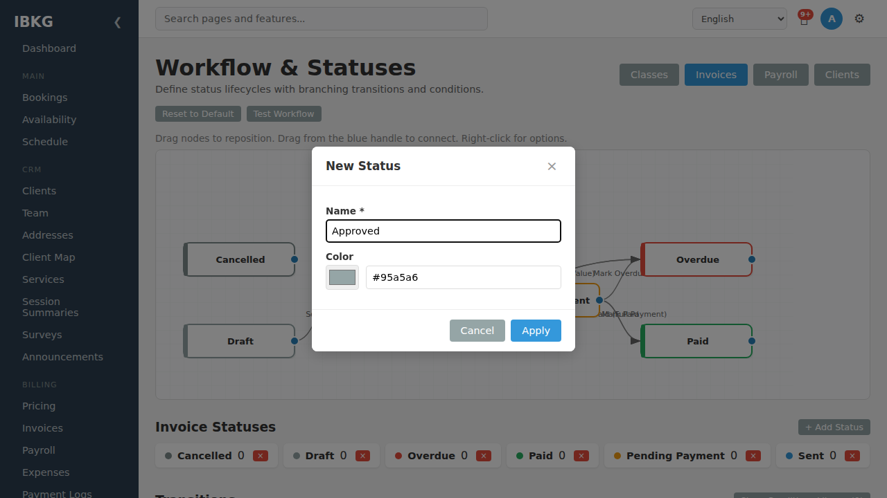 New status modal