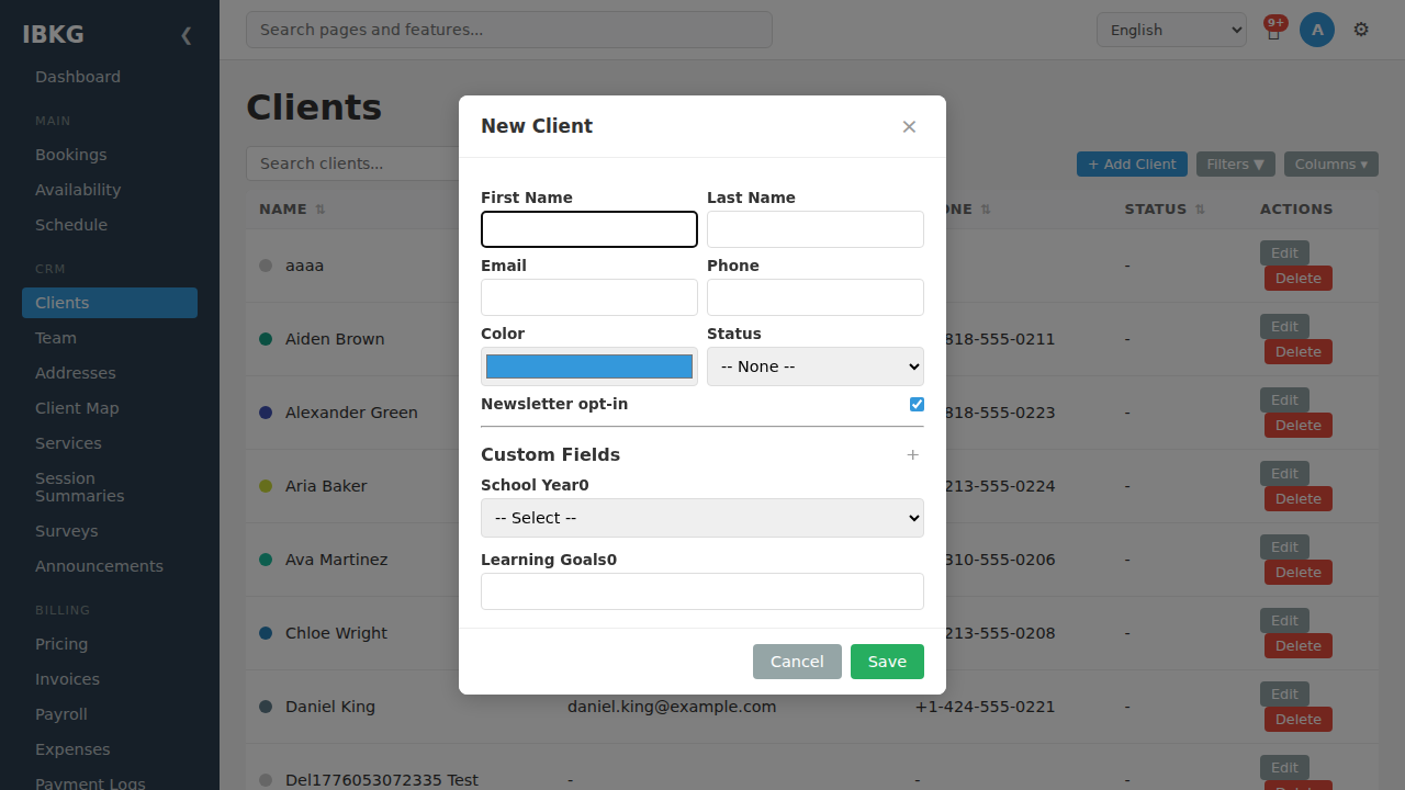 New client modal
