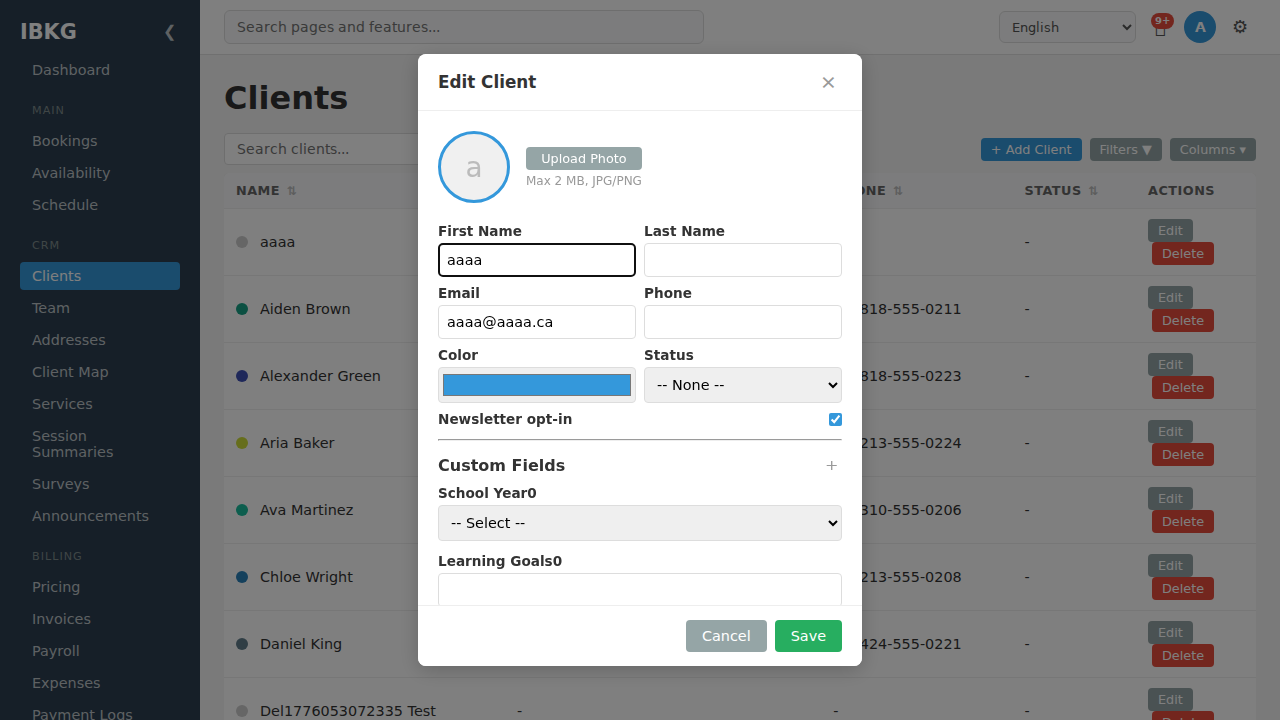 Edit client modal