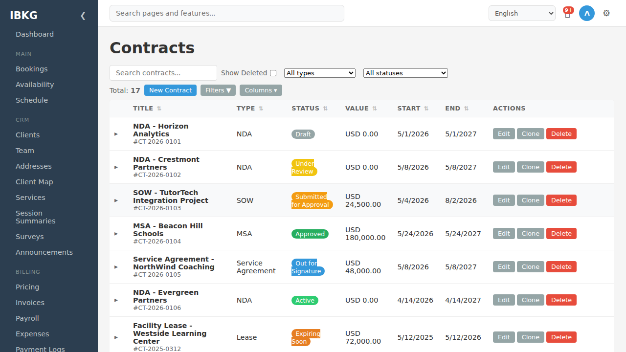 Contracts list