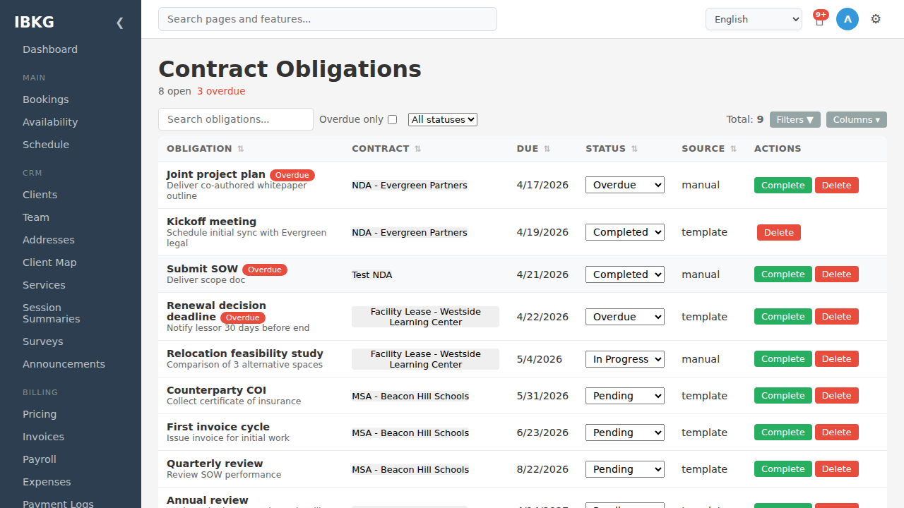 Contract Obligations page