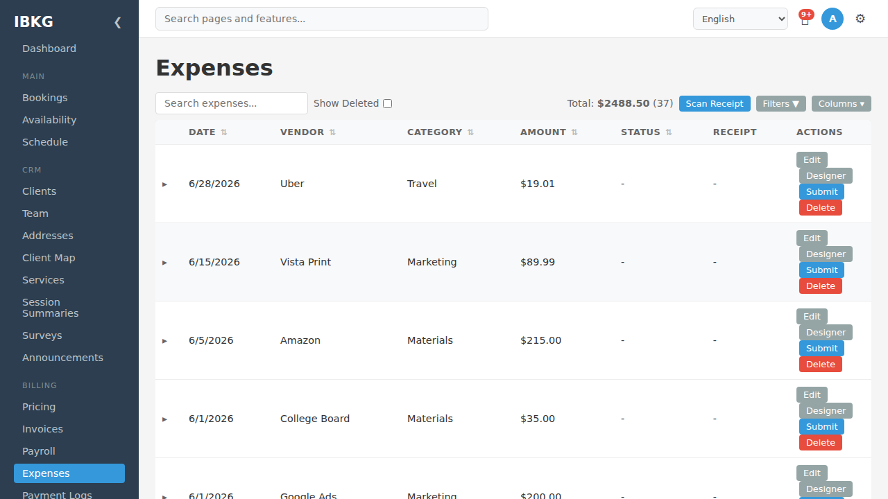 Expenses list