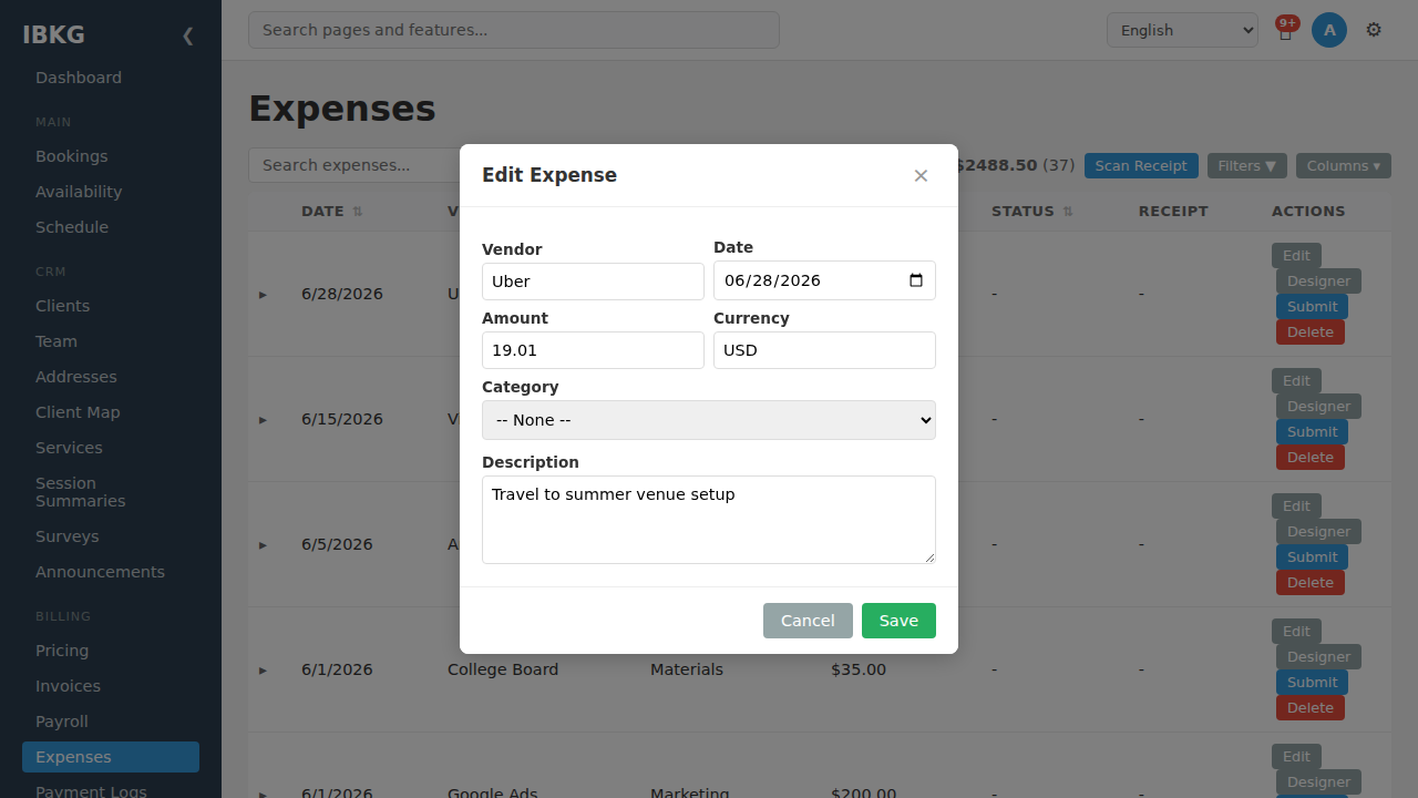 Edit expense modal