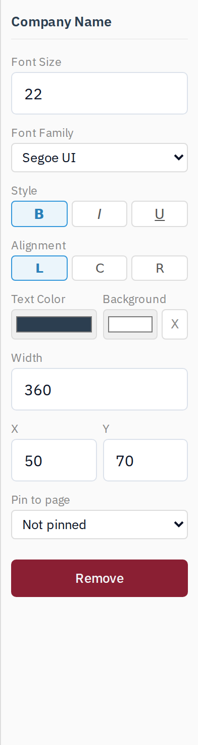 Block inspector controls for a selected field