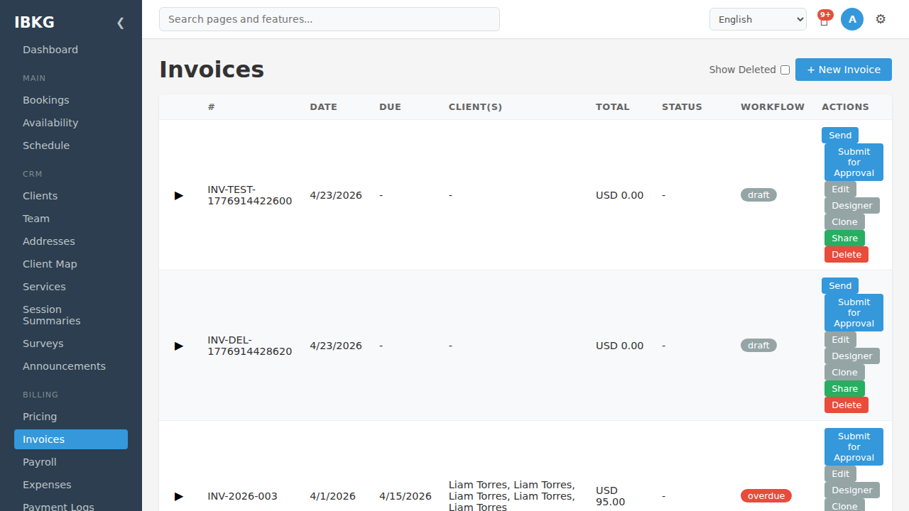 Invoice actions