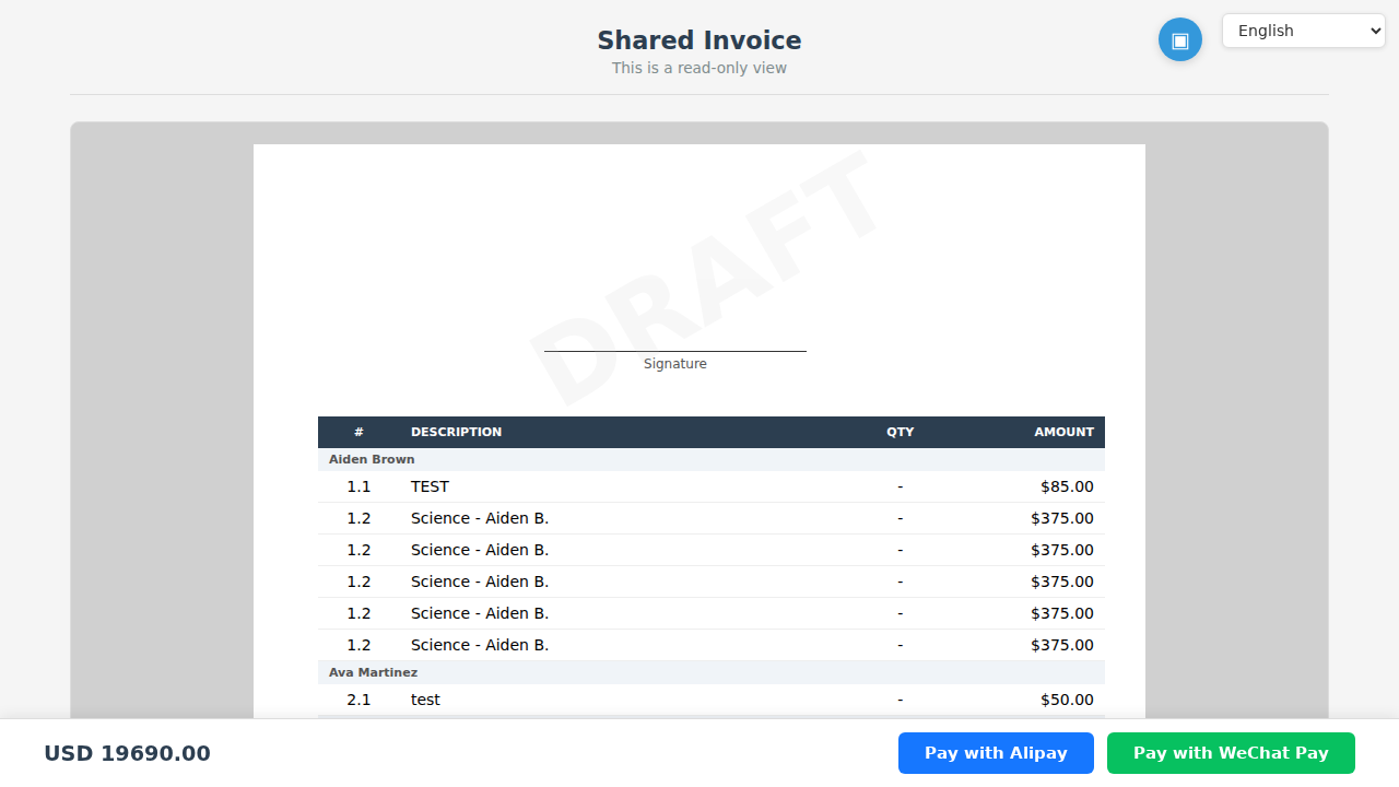 Public invoice view