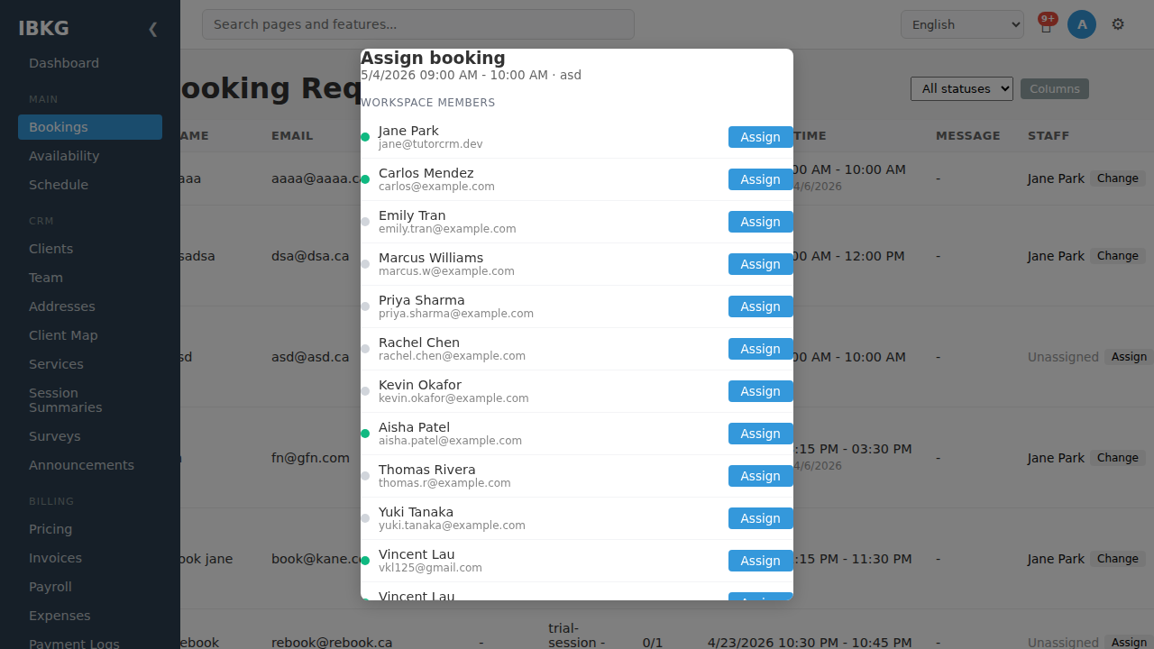 Assign booking modal