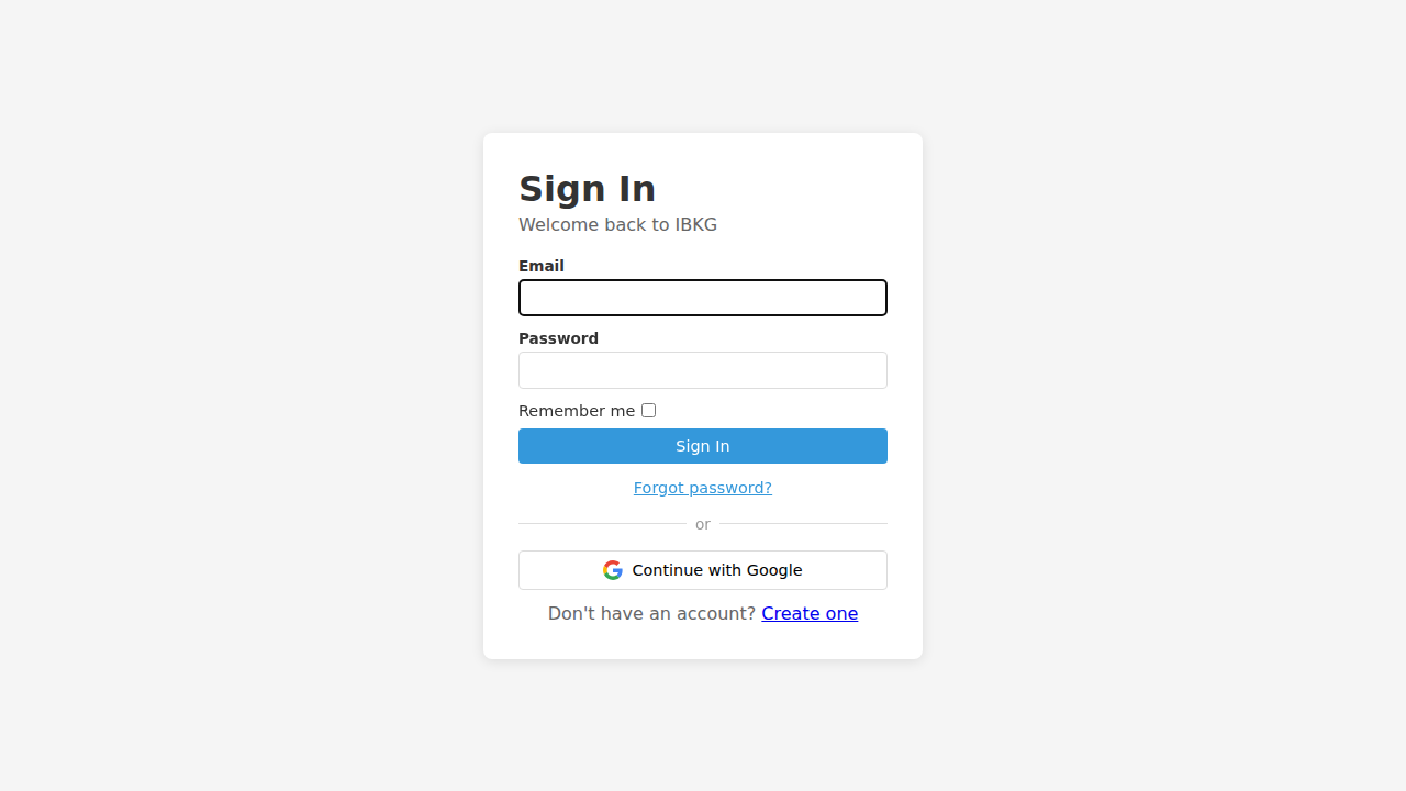 Login page