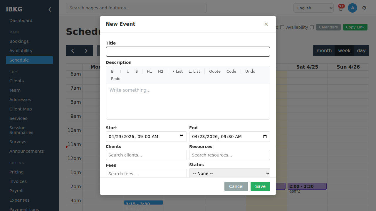 New session modal