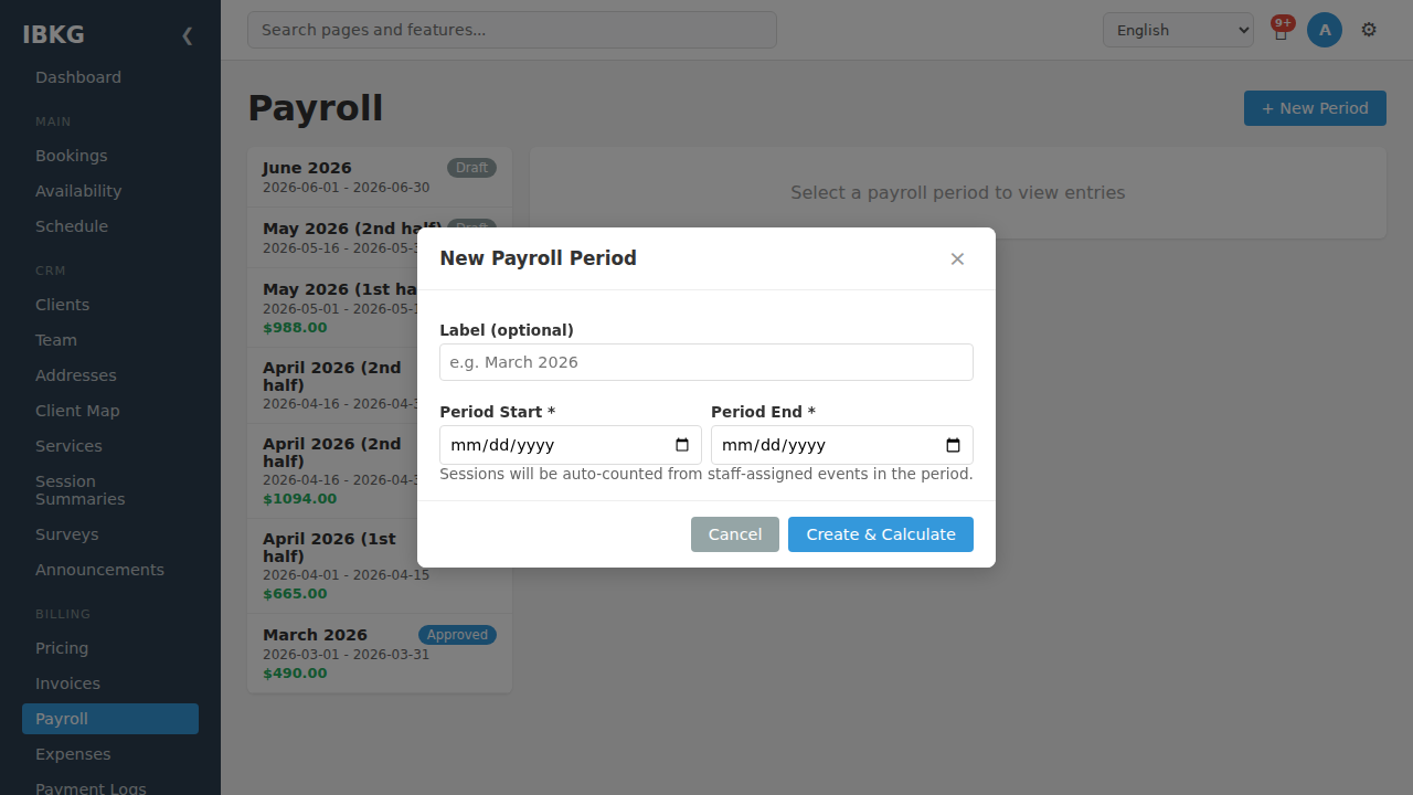 New payroll period modal
