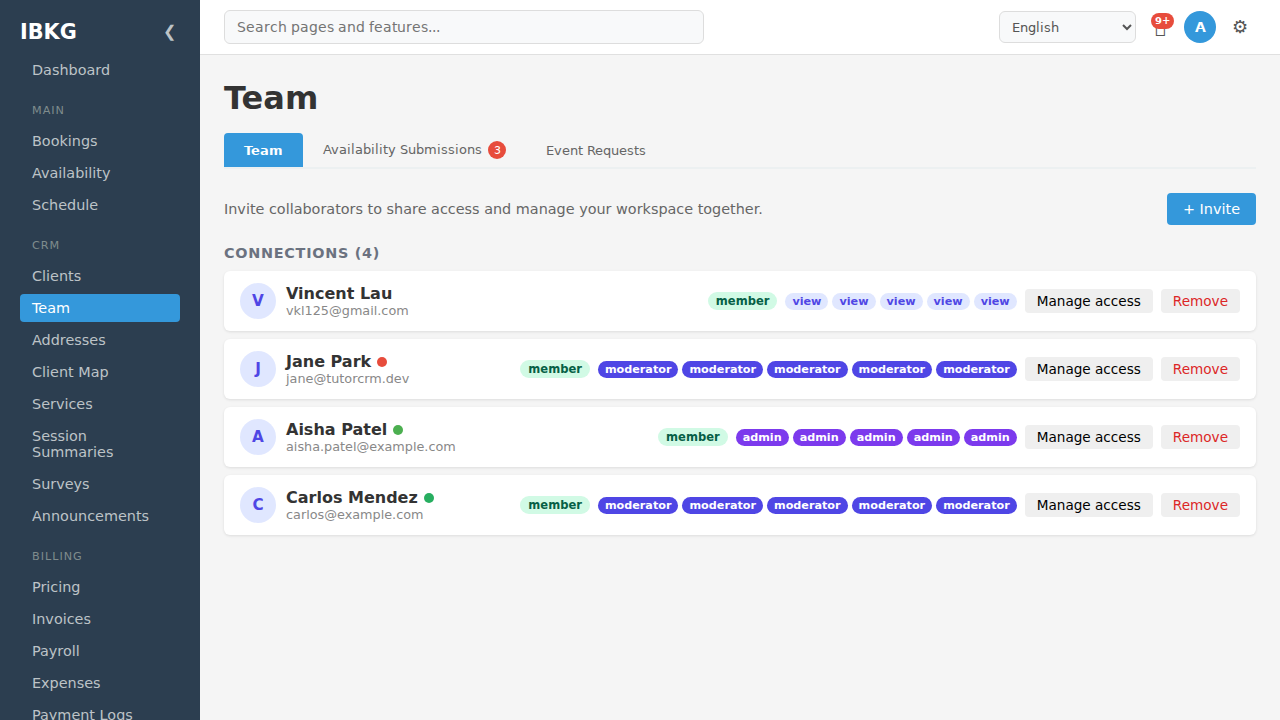 Team page